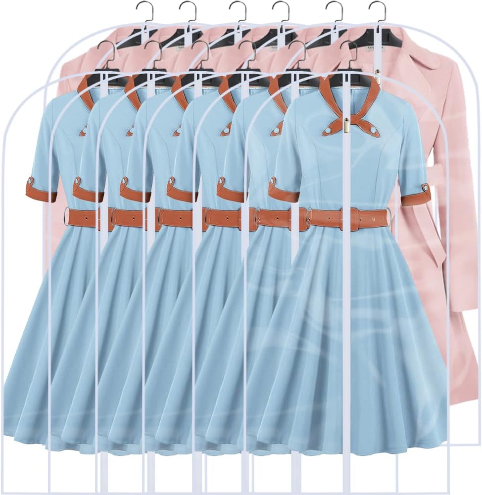 Clear Garment Bags Clothes Covers for Closet Storage (set of 12) Closet Cover for Open Closet Hanging Clothes Travel Bag Clothes Bags with Zipper Gown Garment Bag for Long Dresses