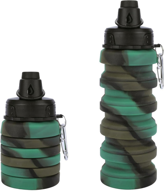 Collapsible Water Bottle for Adults, Boys, Students, Kids, Reusable Silicone Foldable Water Bottles for Travel Camping Hiking, Portable Sports Water Bottle, Camouflage