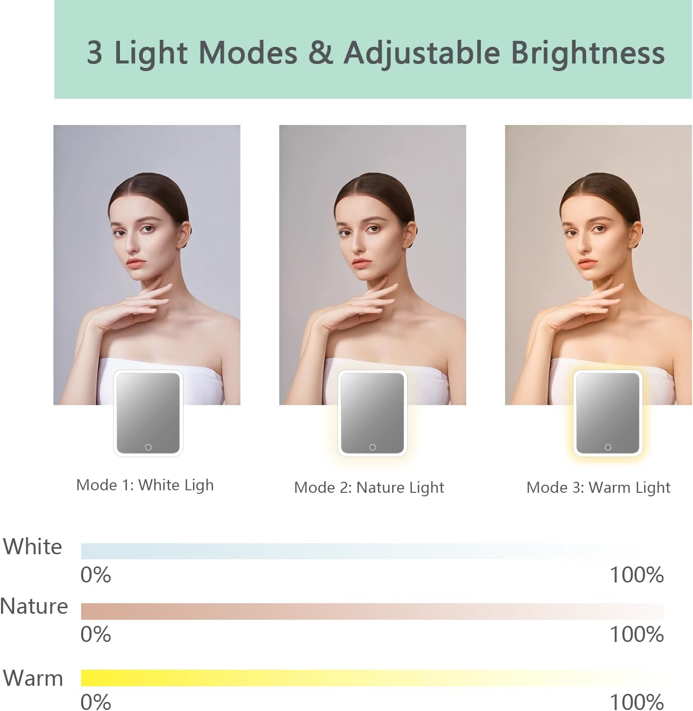 Makeup Bag with Led Mirror,Travel Makeup Organizer with 3 Color Setting, Portable Storage and Adjustable Dividers Travel Makeup Bag(light green)