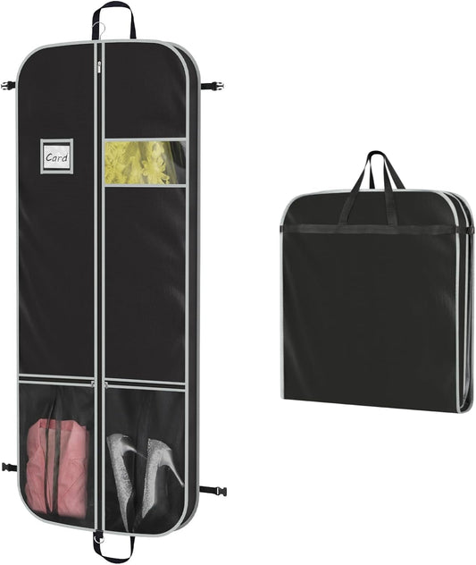 Zilink Upgrade 60" Garment Bag for Long Coat, Leather,Fur, Mink, Gown and Choir Robe with 3.9" Gusset and Stable Buckles Heavy Duty, Hanging, Breathable, Foldable Travel and Wardrobe Clothes Protector