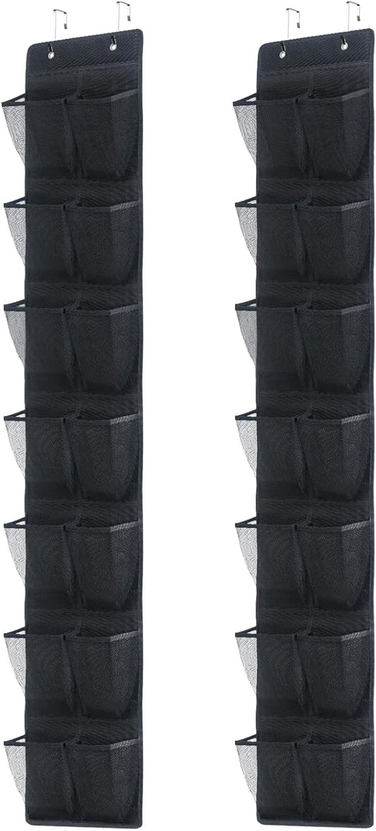 Over The Door Shoe Organizer, 14 Large Mesh Pockets Hanging Shoe Rack for Closet Organizers and Storage, 2-pack (black)