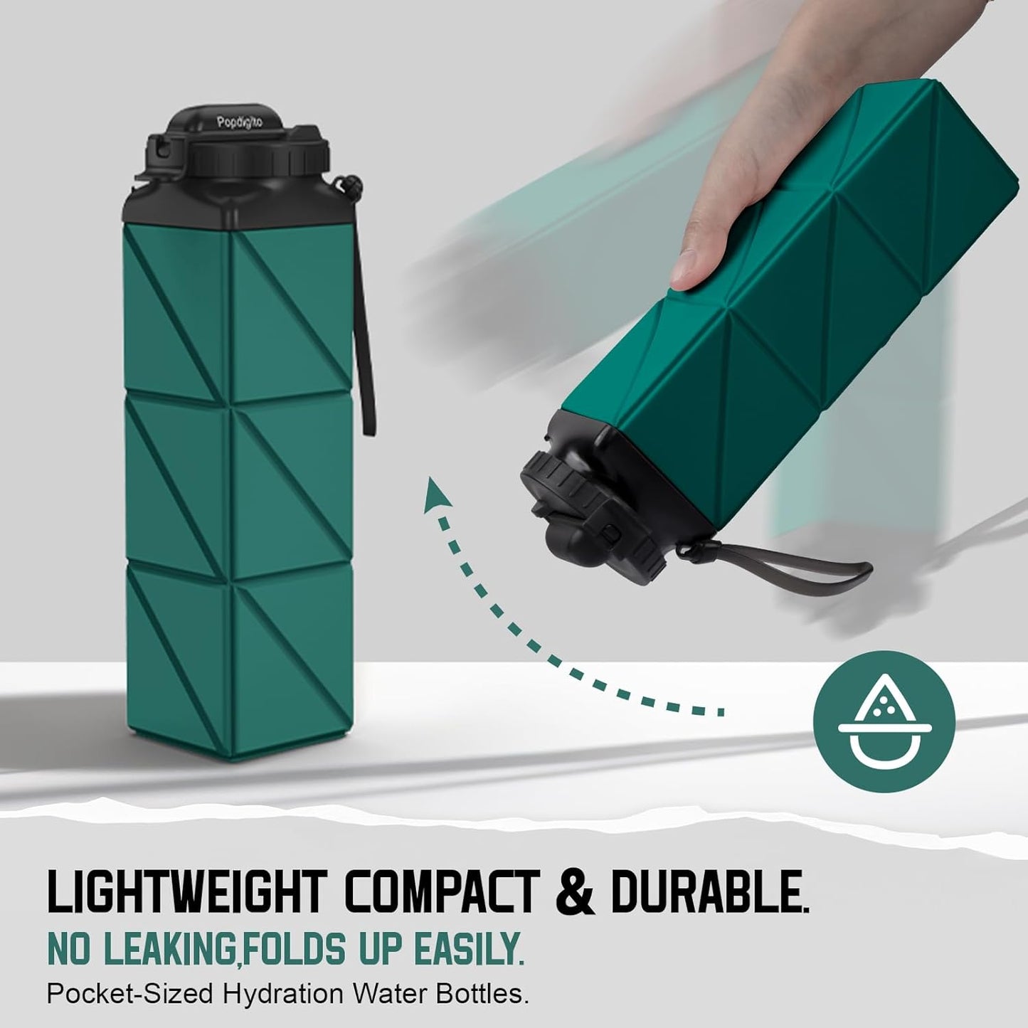 Collapsible Water Bottles 20.6oz Foldable Water Bottle BPA Free Reusable Lightweight LeakProof Travel Silicone Water Bottles for Travel Gym Hiking Camping (Upgrade Dark Green)