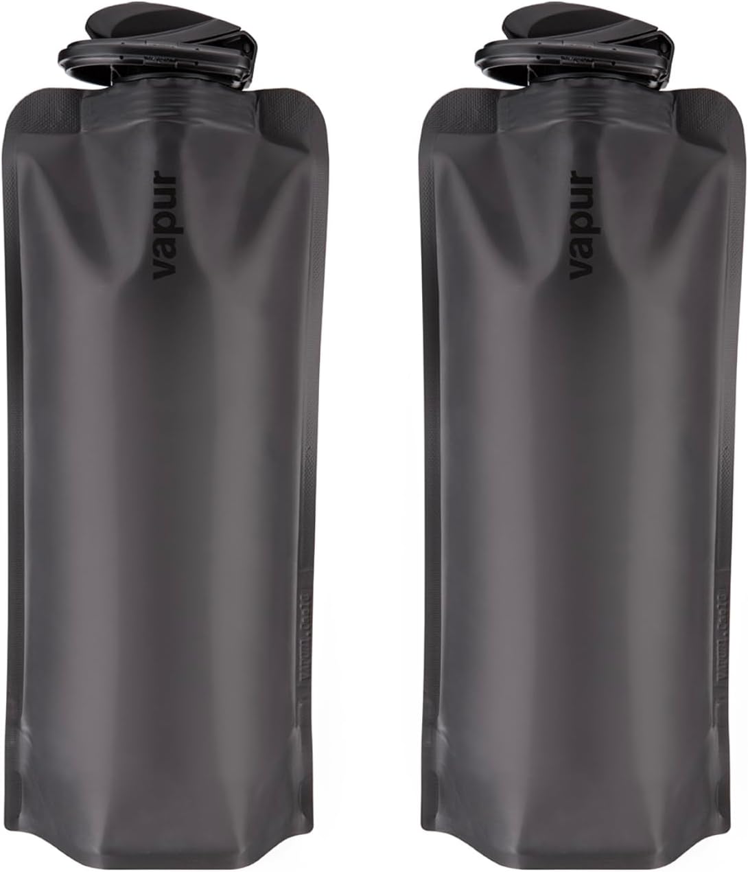 Vapur Collapsible Water Bottle With Carabiner, Compact Bottle Folds Flat For Hydration On The Go, Ideal for Traveling, Hiking or Camping, 34 Ounce, Blackout, Pack of 2