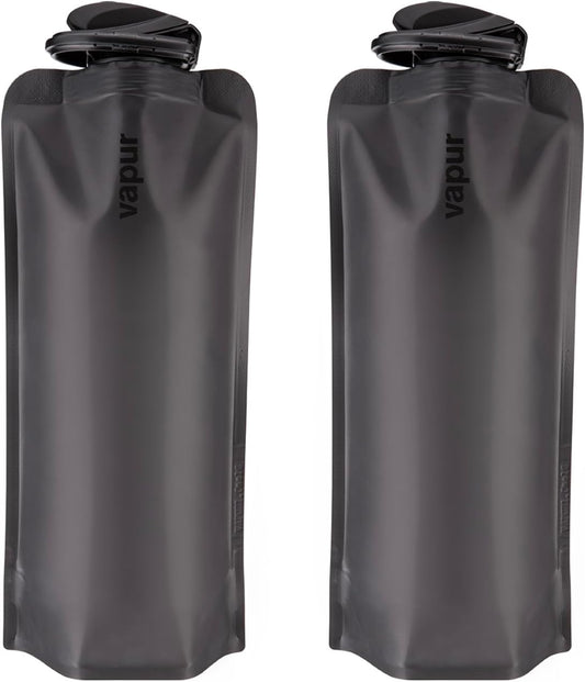 Vapur Collapsible Water Bottle With Carabiner, Compact Bottle Folds Flat For Hydration On The Go, Ideal for Traveling, Hiking or Camping, 34 Ounce, Blackout, Pack of 2
