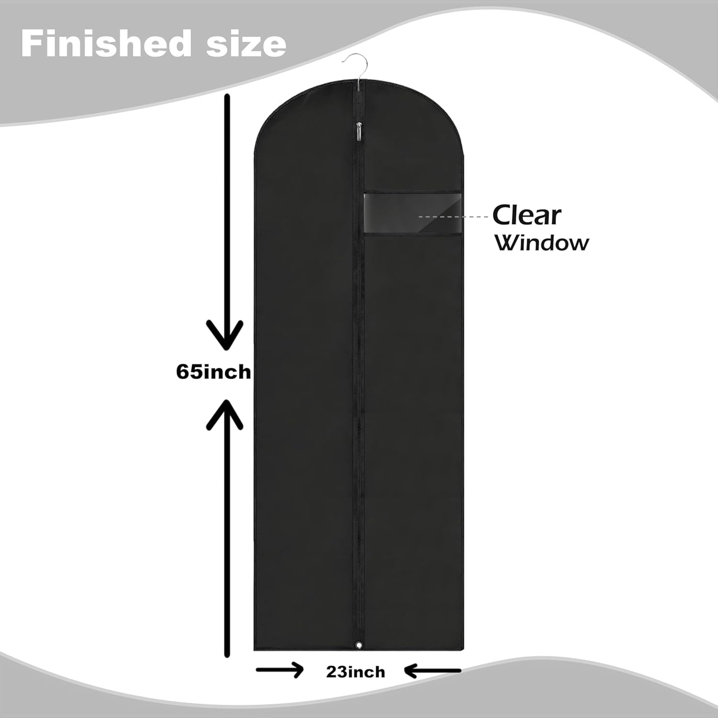 Dress Bags for Gowns Long, 65'' Garment Bags for Hanging Clothes, Suit Bag Cover for Storage and Travel, 2 Pack (Black)