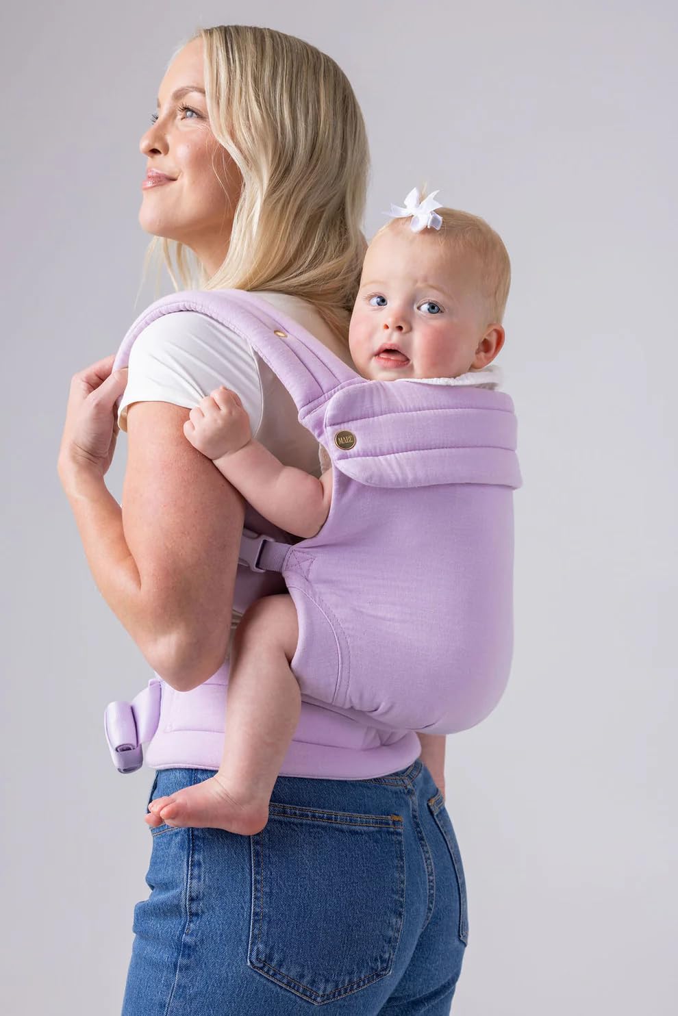 Mabē Monarch Ergonomic Baby Carrier – Premium Cotton Soft Structured Newborn to Toddler Carrier with Hip-Healthy Design, 3 Carry Positions (7-35lbs), Lightweight & Breathable, (Lilac Skies)