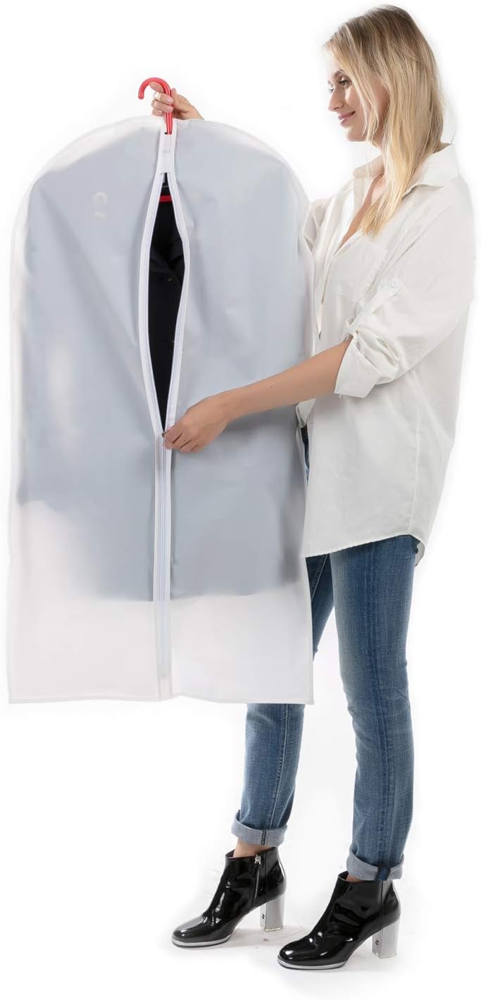 Garment Bags for Hanging Clothes, Clear Plastic Closet Storage Covers with Cedar Balls, 24" x 40", 6 Pack