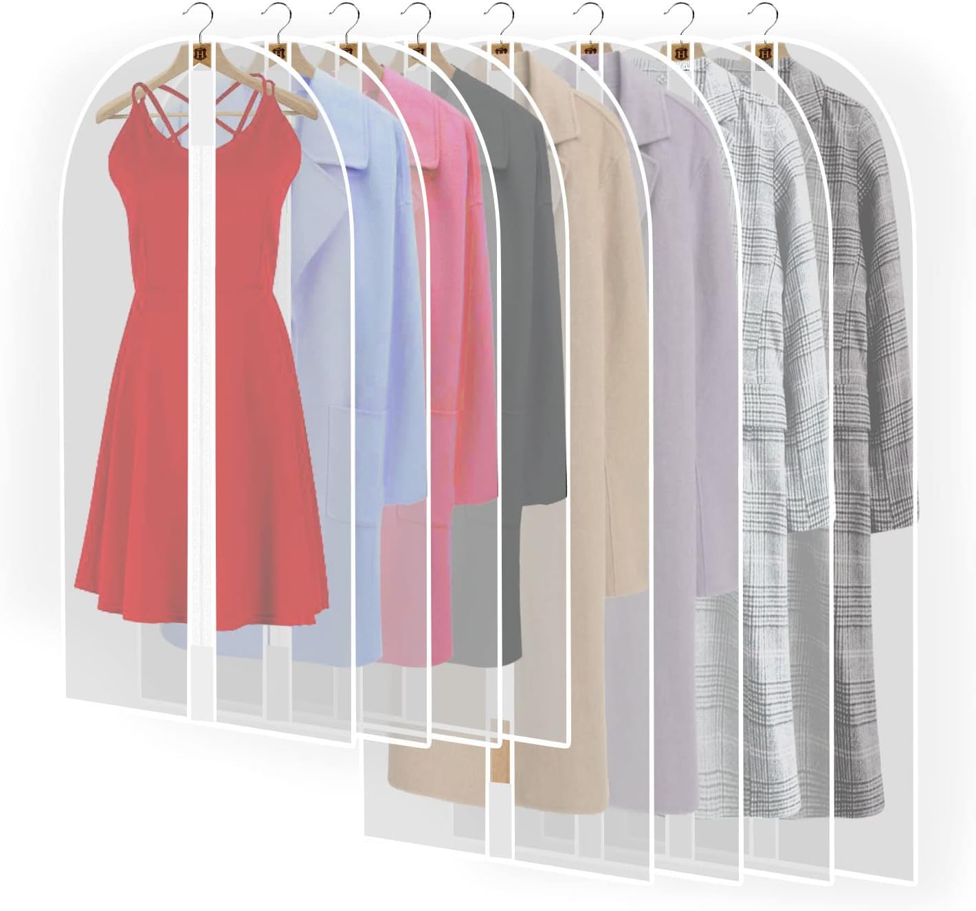 Pwsap 8Pack Breathable Clothes Covers with Zip, Hanging Garment Covers Bags Dress Bag Covers MothProof Mens Suit Storage Bag Dust Cover for Wardrobe Storage and Travel