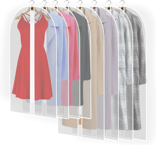 Pwsap 8Pack Breathable Clothes Covers with Zip, Hanging Garment Covers Bags Dress Bag Covers MothProof Mens Suit Storage Bag Dust Cover for Wardrobe Storage and Travel