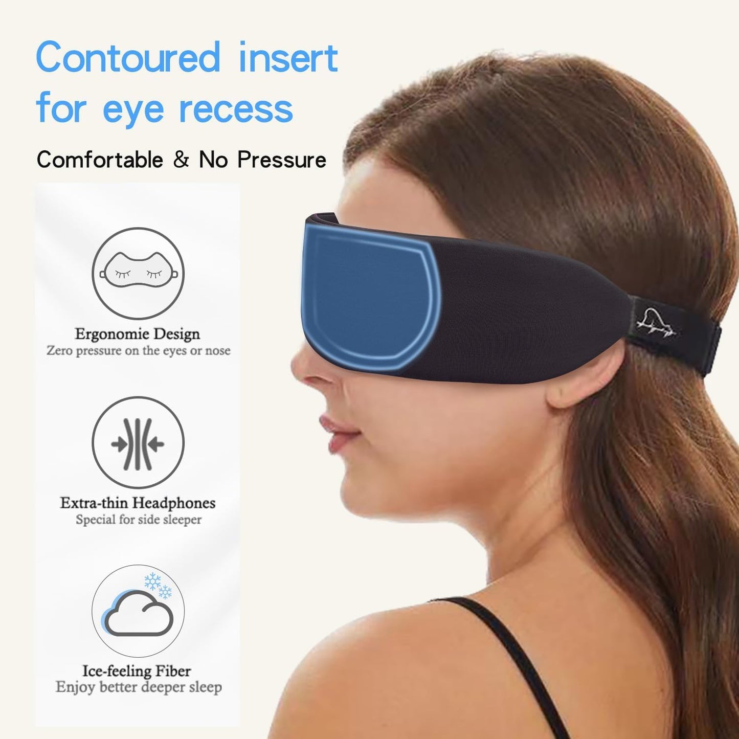 ALASKA BEAR Sleep Headphone Mask Bluetooth 5.2 HD Stereo Noise Reduction 3D Eye Mask for Sleeping Eye Contour Built-in Mask w/Thin Speakers Wireless Audio Sports Headgear(Black)