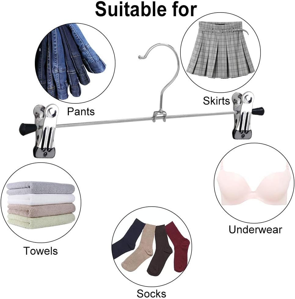 NORTHERN BROTHERS Pants Hangers with Clips Heavy Duty 20 Pack, Adjustable Metal Pants Hanger, Skirt Hangers with Clips Space Saving Hangers for Jeans