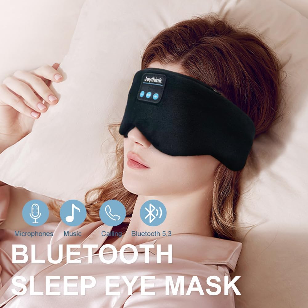 Joythink Sleep Mask Headphones Silk Wireless Bluetooth Headband Eye Mask for Side Sleepers Blackout for Airplane Travel Men Women Black