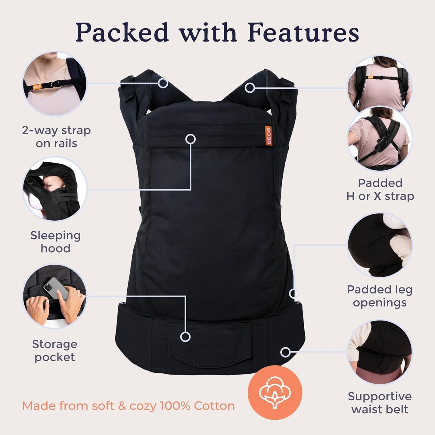 Beco Baby Carrier Toddler Carrier with Extra Wide Seat - 100% Cotton Carrying Backpack Style & Front-Carry,Lightweight & Breathable Child Carrier, Toddler Sling Carrier 20-60 lbs (Metro Black)