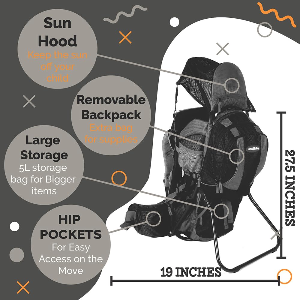 2-in 1 Baby Backpack Carrier - Ergonomic Toddler Hiking/Baby Hiking Backpack Carrier with Removable Bag, Diaper Change Pad, Insulated Pocket + Rain and Sun Hood to Protect Your Child