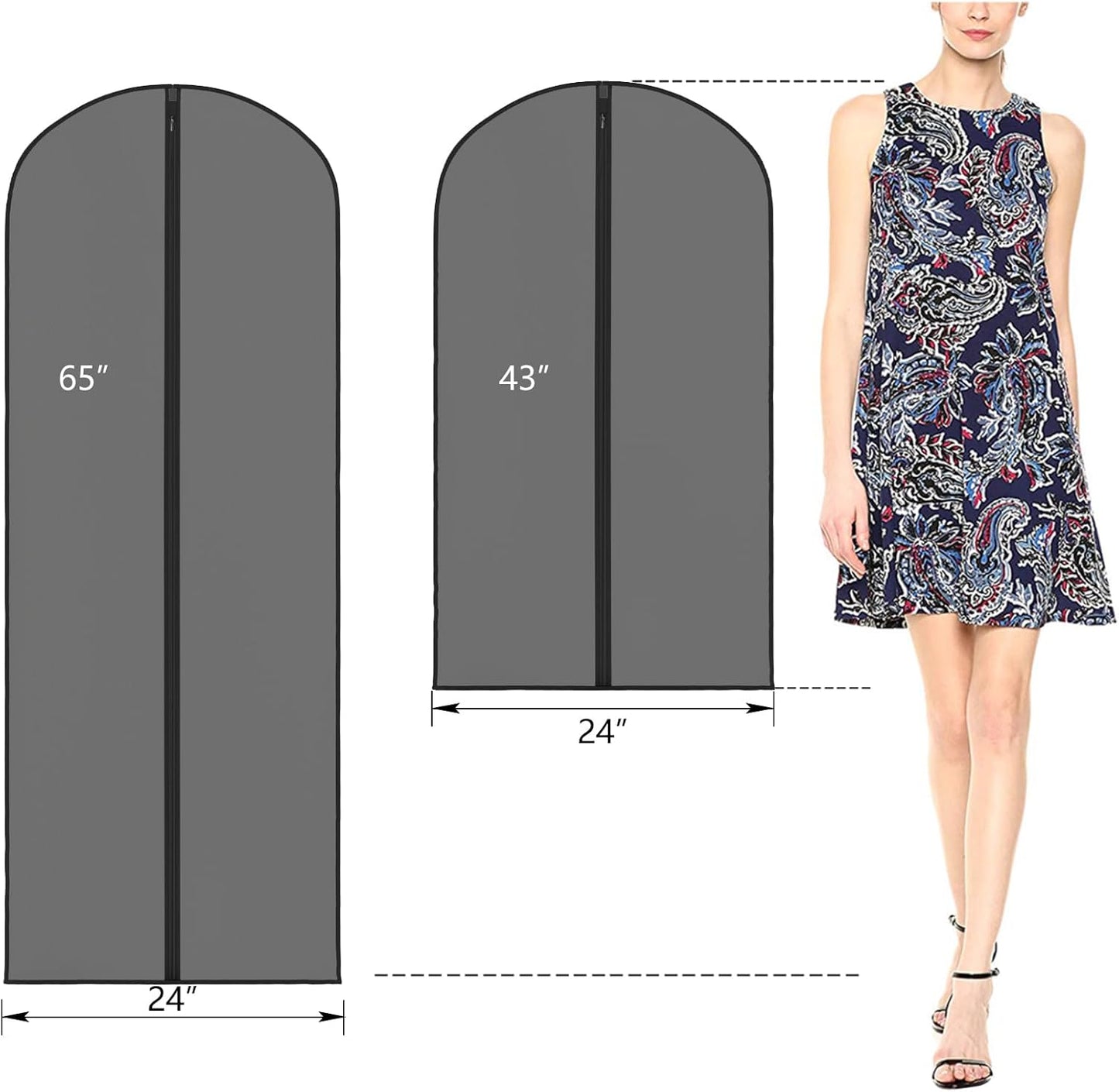 Zilink Clear Dress Bags for Gowns Long 65'' Garment Bags for Hanging Clothes Foldable Long Garment Bags for Dresses for Closet Storag - Clear/Black, 3 Pack