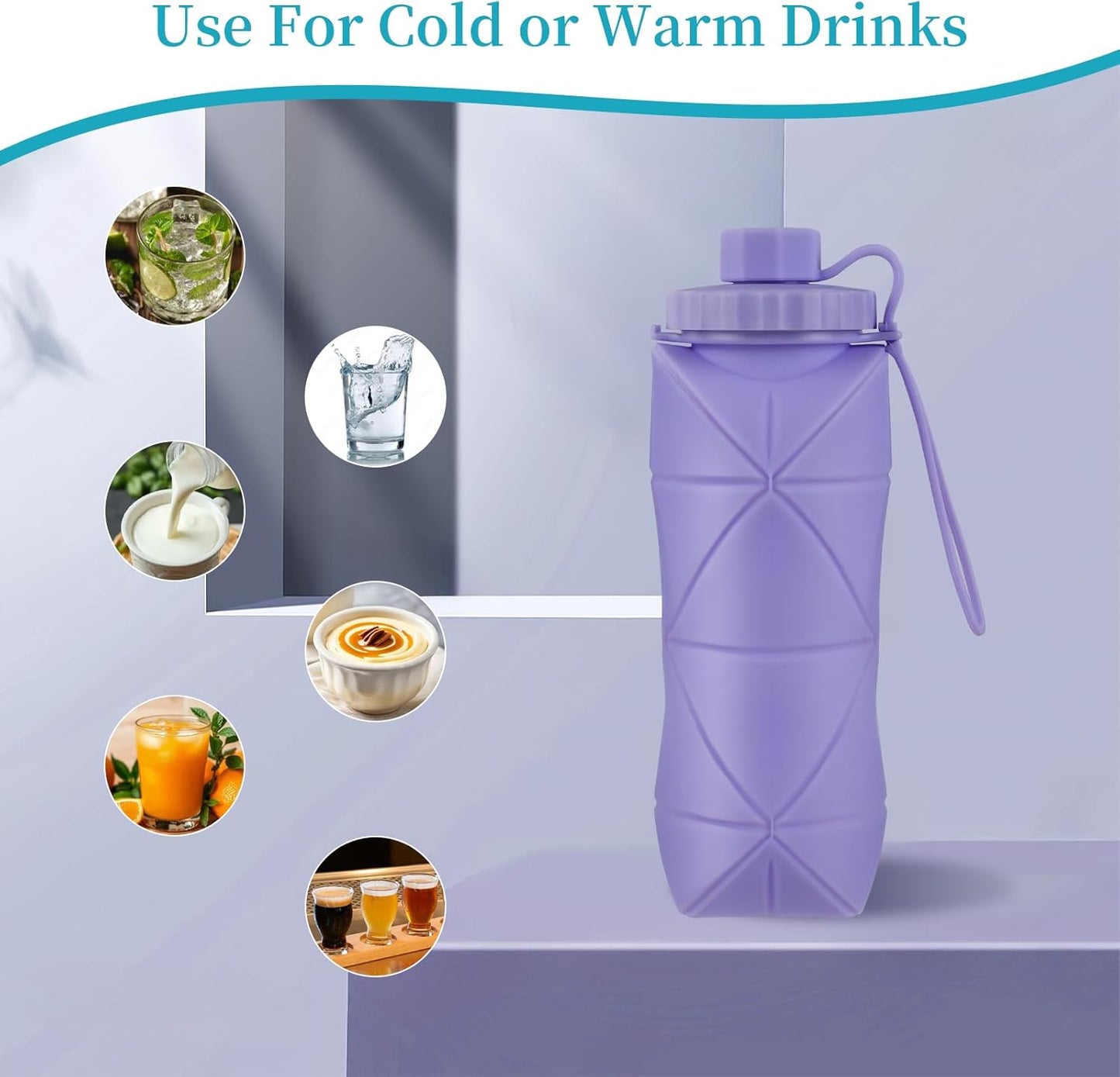 Silicone Collapsible Water Bottles,Lightweight Reusable Leakproof For Traveling Camping Hiking Cycling Sports Outdoor,Foldable Portable Travel Water Bottle 600ML Dark Grey And Dark Blue 2Pack.