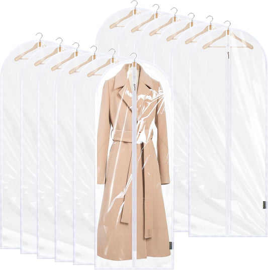 BALEINE 60'' Clear Garment Bags, 12 Packs PEVA Dress Bag for Closet Clothes Dresses Suit Coats Storage (Clear, 12PK)