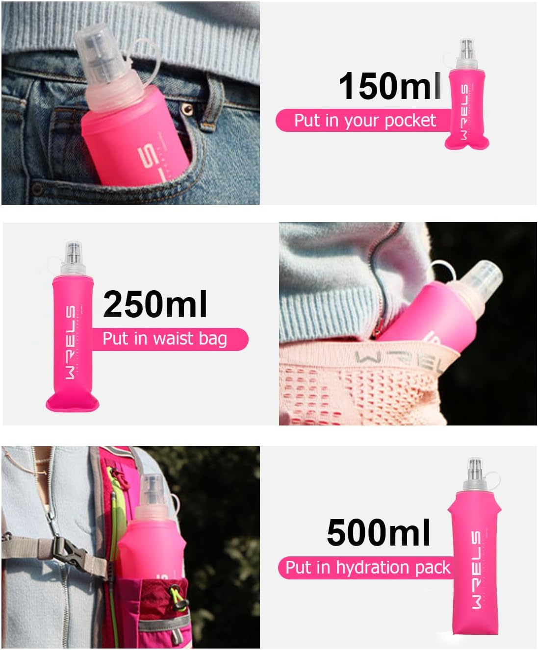 Folding Soft Flask Portable Collapsible Running Lightweight Water Bottle for Outdoor Sports,Travel with Mouthpeice Cover