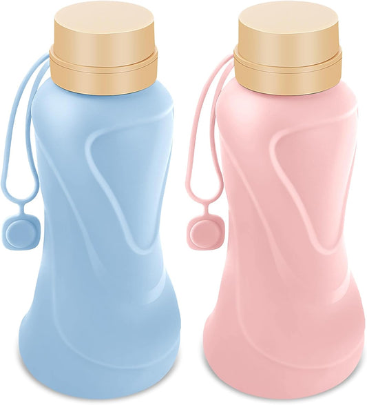 Collapsible Water Bottles 2 Pack,Leak Proof,Reuseable BPA Free Silicone Foldable Water Bottles,Durable Lightweight for Travel Gym Camping Hiking,Compact Size Portable Sports Water Bottle (Pink&Blue)