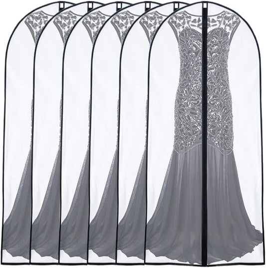Garment Bags for Hanging Clothes 24'' x 60'' (Set of 6) Coat Covers for Closet Foldable Washable Dress Bags for Hanging Clothes for Long Dress Dance Costumes Suits Gowns Coats