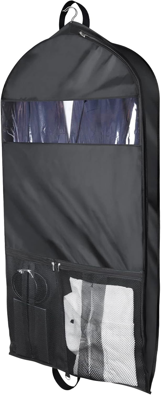 Univivi Garment Bags for Travel and Storage 43" Hanging Suit Bag Clear Suits Cover with Mesh Pockets for Coat, Shirt, Jackets, dresses