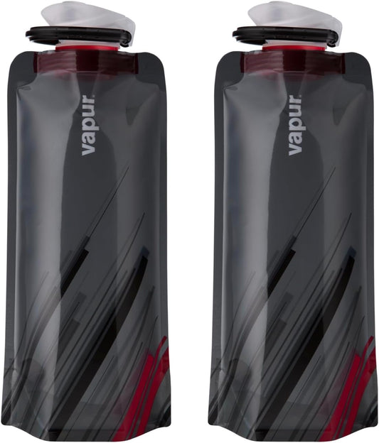 Vapur Collapsible Water Bottle With Carabiner, Compact Bottle Folds Flat For Hydration On The Go, Ideal for Traveling, Hiking or Camping, 23 Ounce, Fire, Pack of 2
