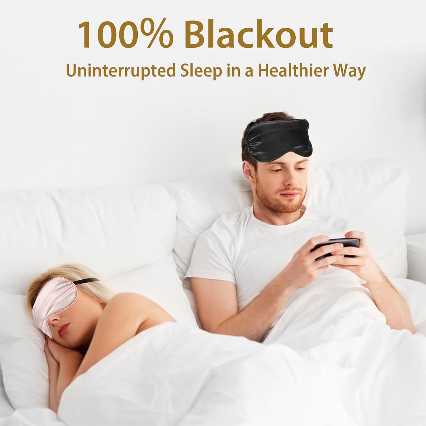 4 Pack Super Soft Silk Sleep Mask - 100% Blackout, Zero Eye Pressure, Blindfold with Adjustable Strap, Travel Eye Covers (Black&Pink&Blue&Light Blue)