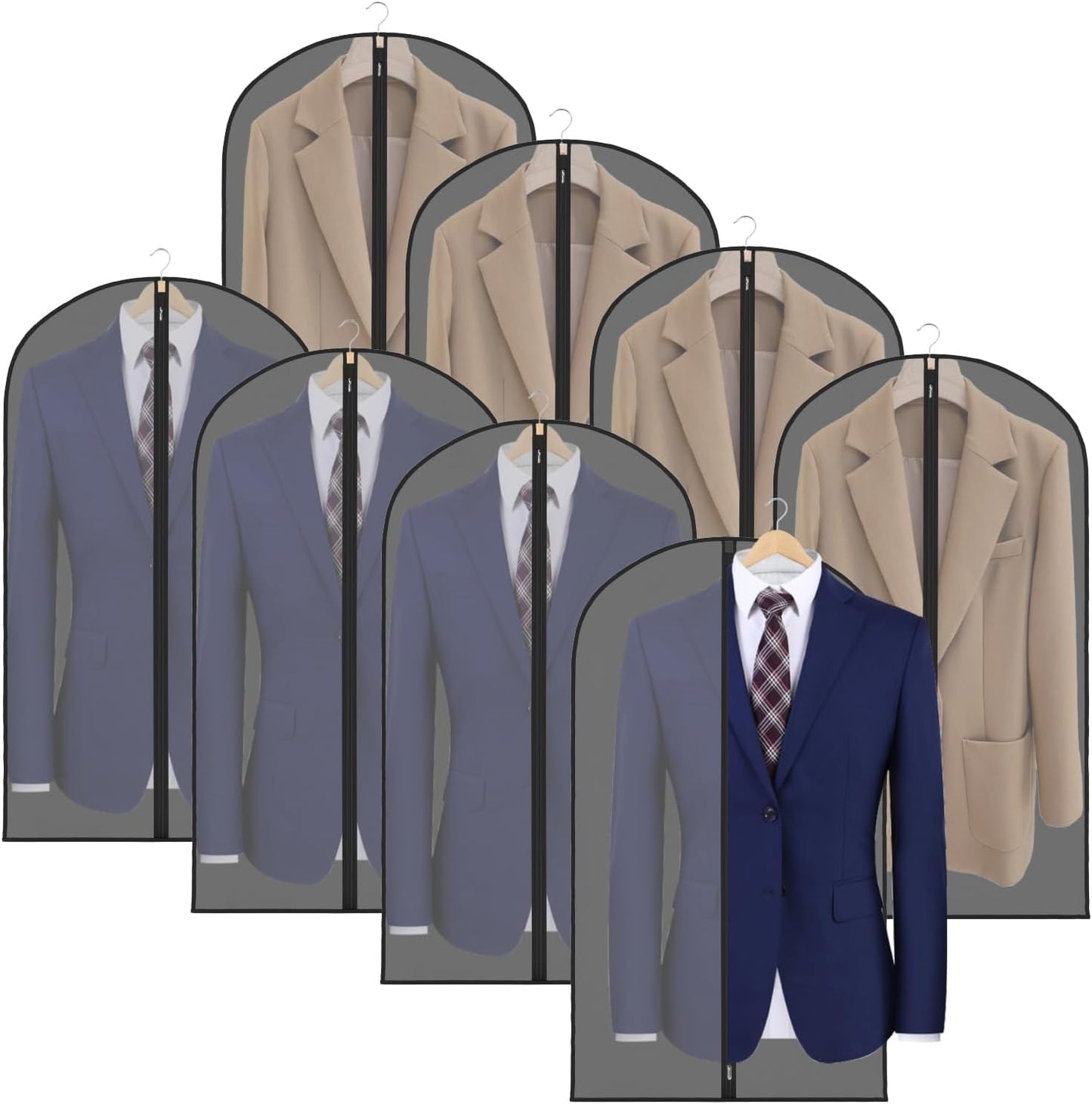 Zilink Clear Suit Bags for Closet Storage and Travel 43" Hanging Suit Covers for Closet Garment Bags for Clothes, T-Shirt, Suits, Coats, Jackets - Black, 8 Pack