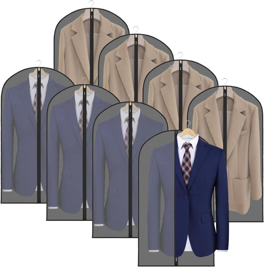 Zilink Clear Suit Bags for Closet Storage and Travel 43" Hanging Suit Covers for Closet Garment Bags for Clothes, T-Shirt, Suits, Coats, Jackets - Black, 8 Pack