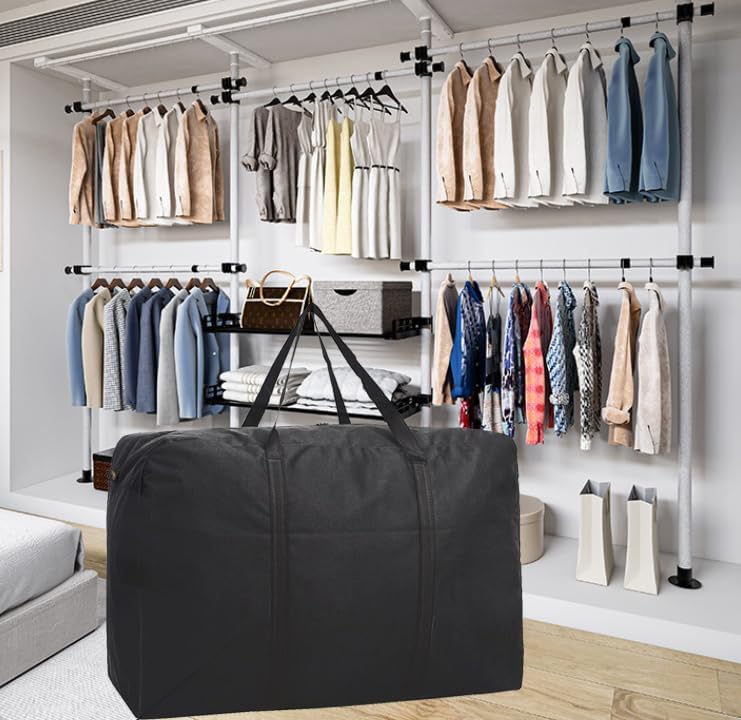 Large Storage Bags, 150L Waterproof Foldable Travel Duffle Bag with Reinforced Handles, Black Heavy Duty Moving Bags, for Bed Organize Clothing, Blanket