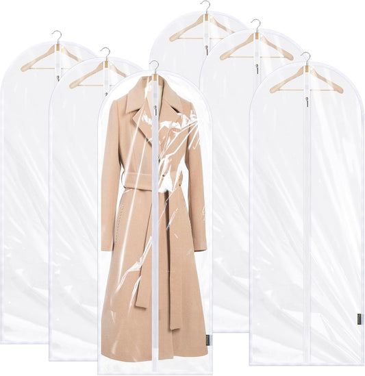 BALEINE 60'' Clear Garment Bags, 6 Packs PEVA Dress Bag for Closet Clothes Dresses Suit Coats Storage (Clear, 6PK)