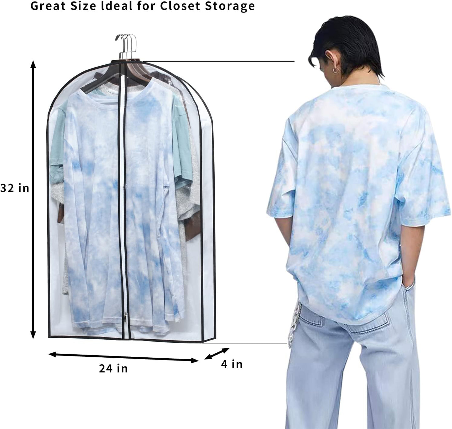 Hanging Clothes Storage with 4" Gusseted Garment Covers (Set of 6) - Clear Suit, Sweater, Shirt, Jacket Protectors for Closet - 24"x 32"x 4" / 6 Pack