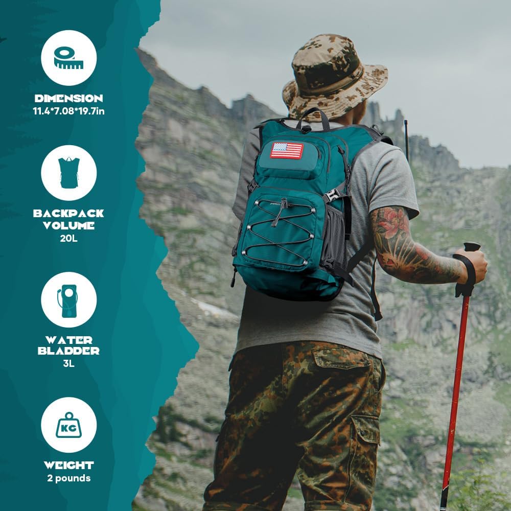 Maelstrom Hydration Hiking Backpack with 2L/3L Water Bladder, High Flow Bite Valve Camping Daypack Lightweight