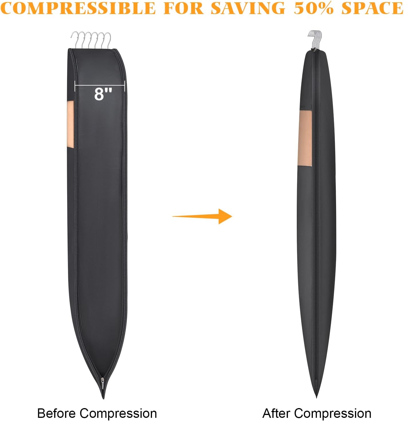 Syeeiex 54'' Space Saving Hanging Garment Bag with Self Compression Zipper(2PCS) - Save 50% Space, Garment Bags for Hanging Clothes with 8'' Gussets, Can Hold 6 Down Coats, 8 Winter Coats or 20 Shirts