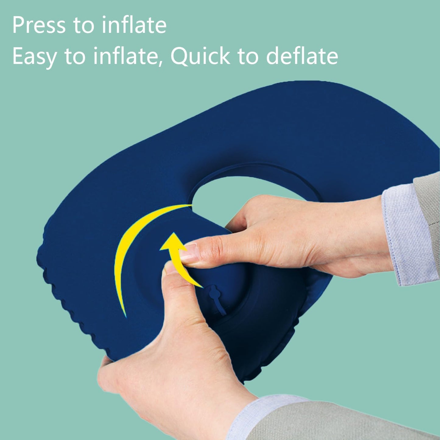 Inflatable Travel Pillow for Sleeping Airplane - Inflatable Neck Pillow for Traveling on Plane, Press to Inflate,Portable Travel Neck Pillow with Carry Bag （Drak Blue）