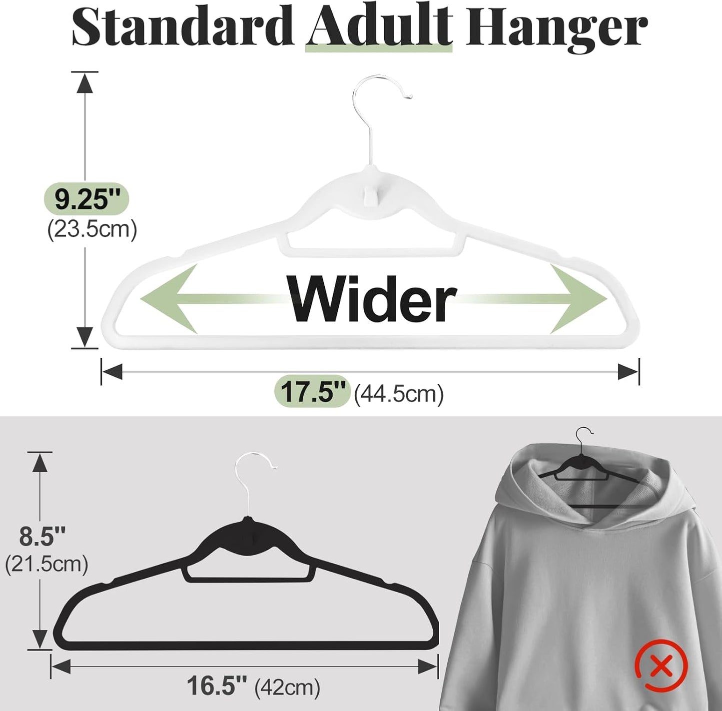 Velvet Felt Stackable Hangers 50 Pack, Non Slip, with 360°Swivel Hook, Ultra Thin and Space Saving for Suits, Shirts, Coats, 15Lbs Capacity Heavy Duty, White