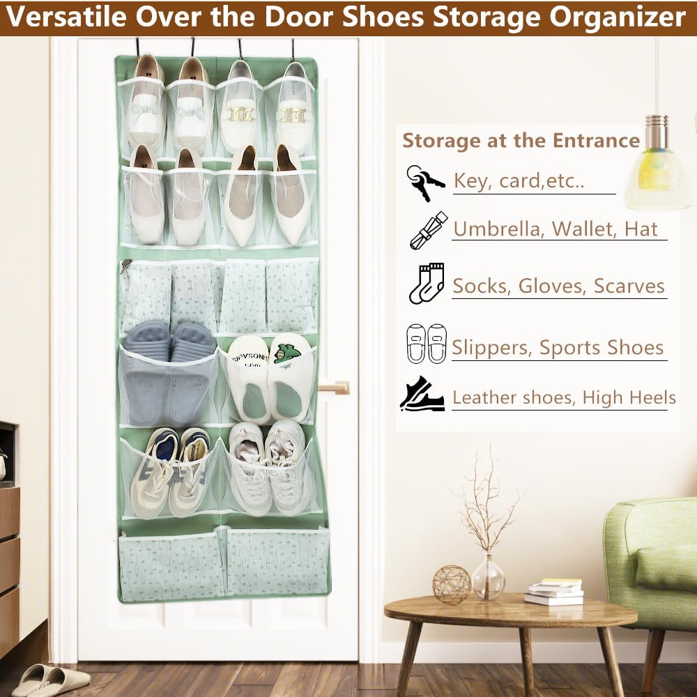 18 Pocekts Over the Door Shoes Organizer,Behind Door Hanging Storage Pocekt for Sock,Underwear,Hat,Handbag,Back of Door Hanging Shelf for Bedroom,Bathroom,Entryway,Storeroom,Pantry,Dorm,Nursery,2 Pack