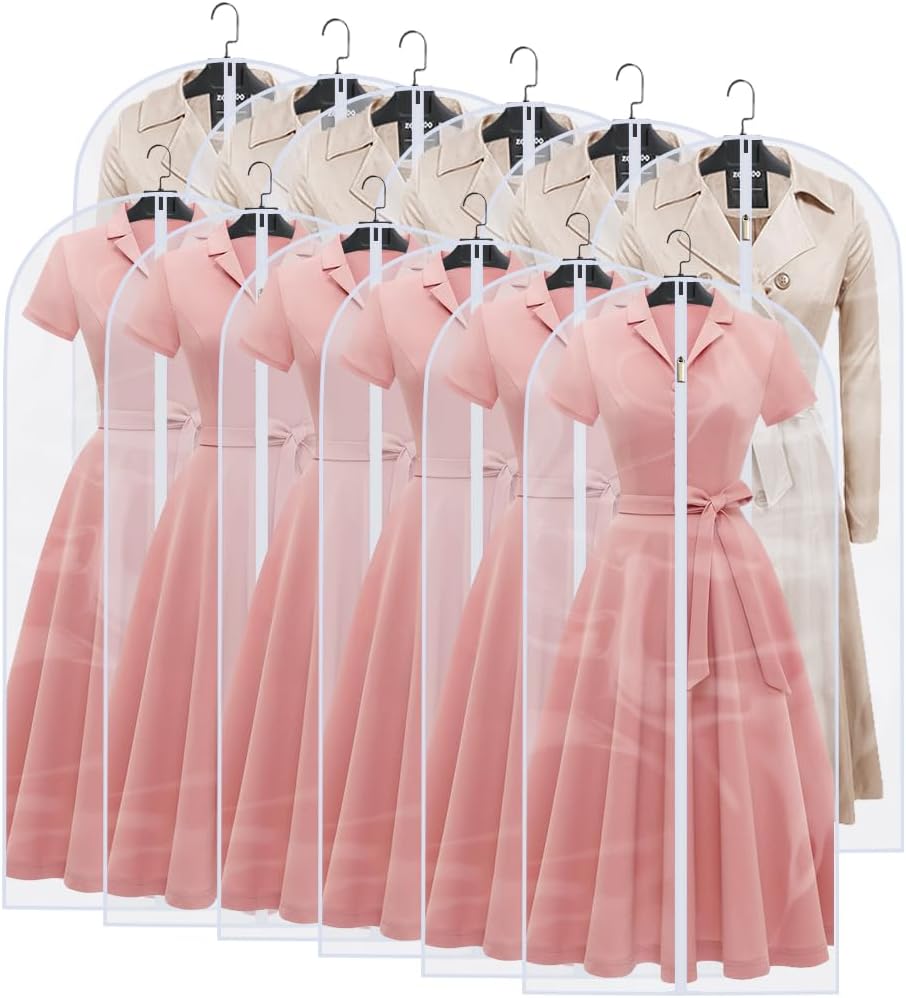Garment Bags for Hanging Clothes (Set of 12) Suit Bags for Closet Storage Clothes Storage Bag Plastic Bag with Zipper for Suit, Sweaters Travel Laundry Wardrobe Closet Garment Dust Cover Bags