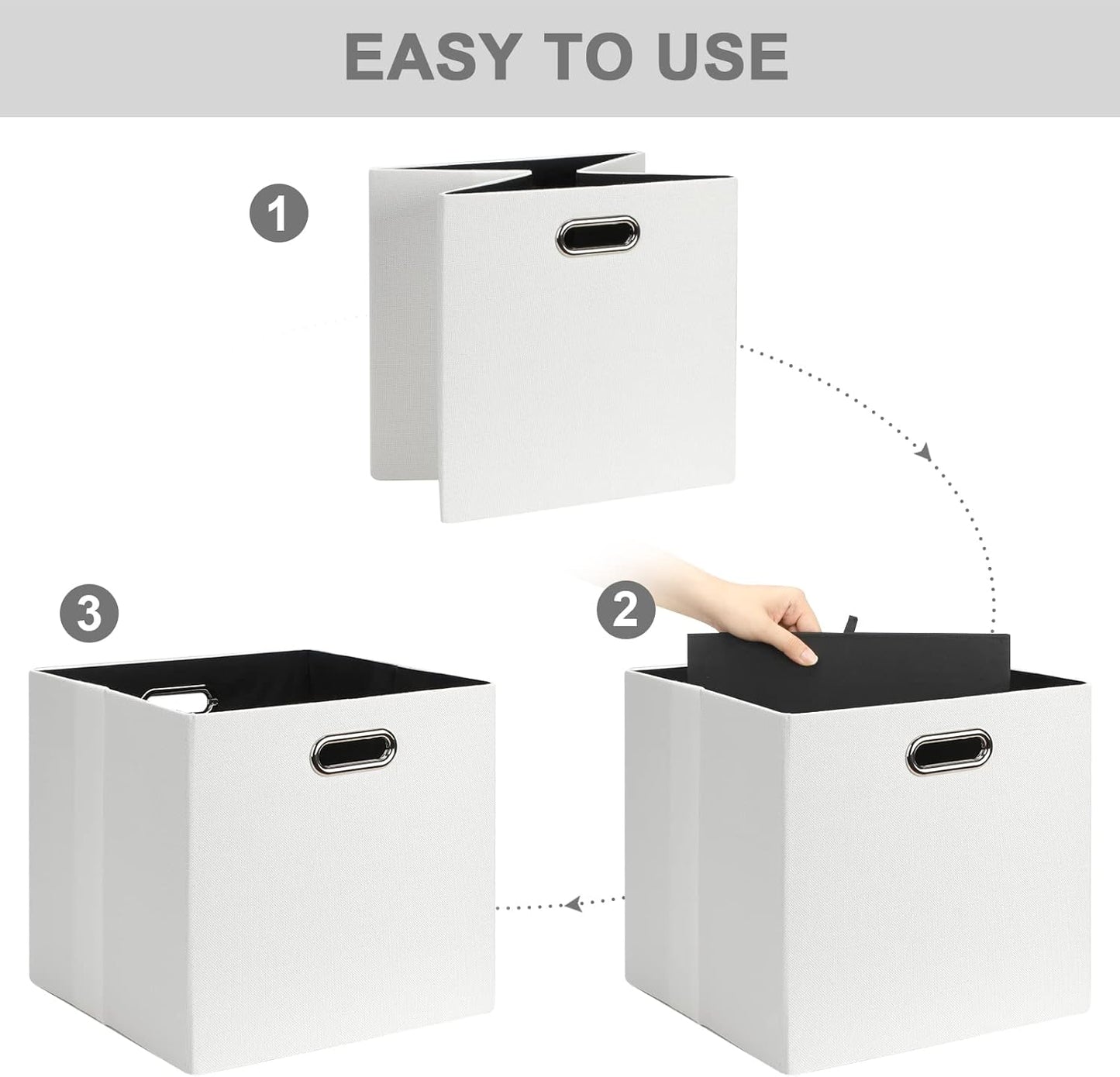 Posprica Fabric Storage Cubes, 13x13 Collapsible Storage Bins with Dual Handles, Foldable Storage Boxes Basket for Closet Shelf Cabinet Bookcase Organization, Set of 4, White