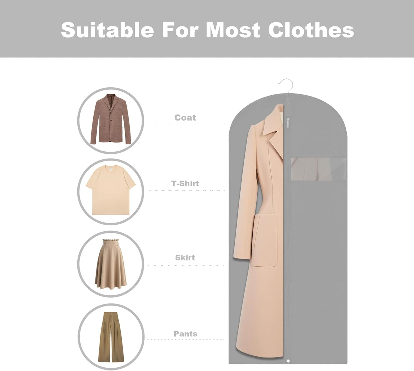 Garment Bags for Hanging Clothes, 45'' Suit Bag Cover for Storage and Travel, Dress Bags for Gowns Long (Grey)