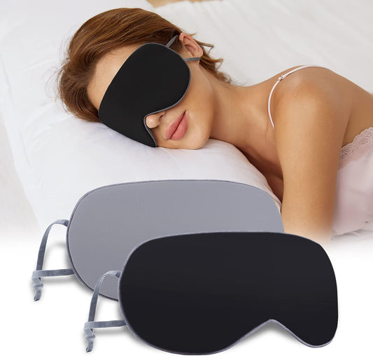 Sleeping Mask 2 Pack, Warm, Cool Double-Sided Use of Sleep Mask, Super Soft Blindfold with Adjustable Strap, Block Out Light, Comfort Sleep Eye Mask for Travel Meditation Nap Black
