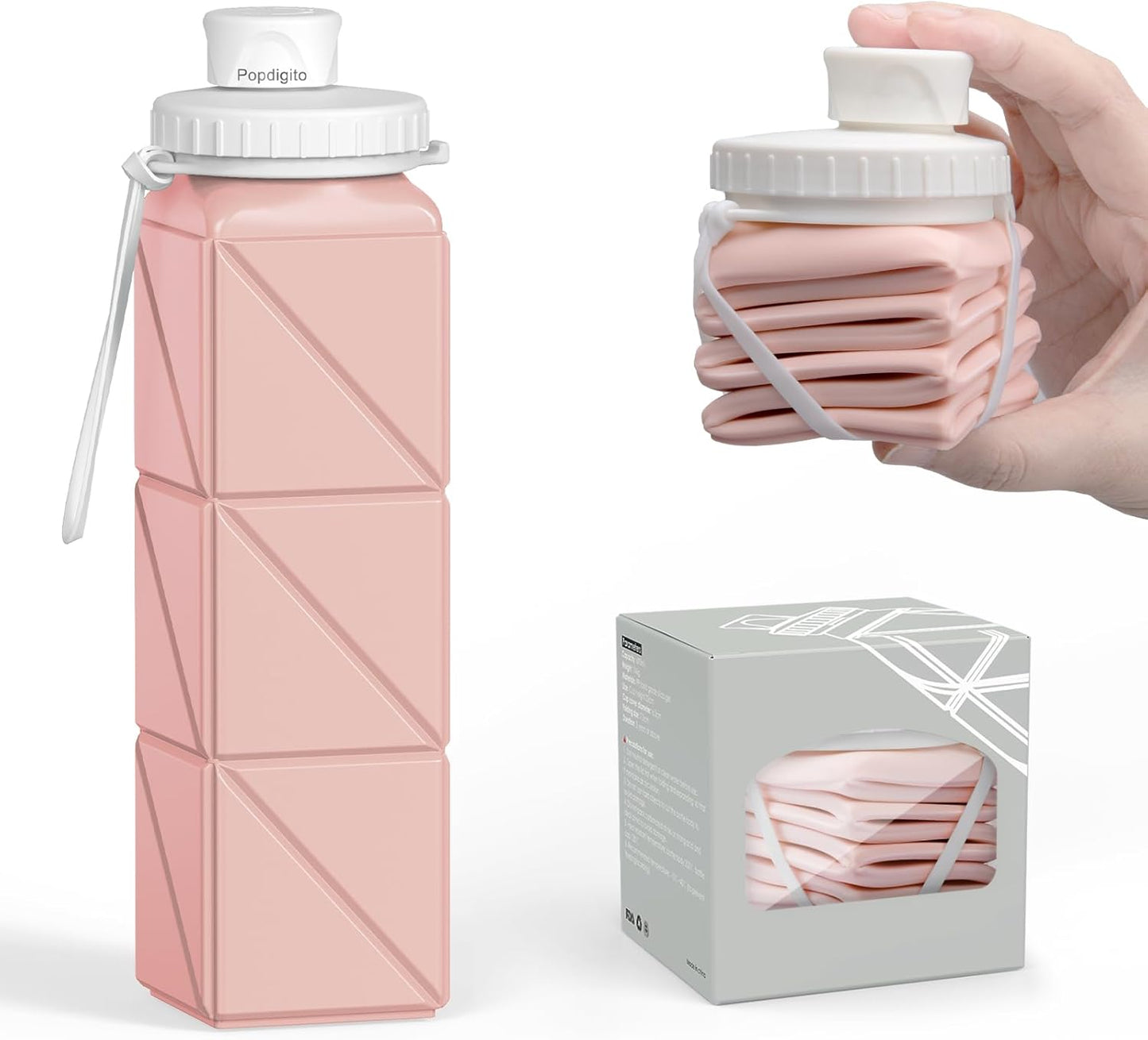 Collapsible Water Bottles, Portable Lightweight Reusable Leak-Proof BPA-Free Silicone Foldable Water Bottle for Travel Hiking Camping Gym Outdoor Activities Sports,Detachable for Dishwasher