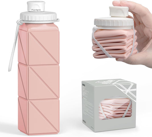 Collapsible Water Bottles, Portable Lightweight Reusable Leak-Proof BPA-Free Silicone Foldable Water Bottle for Travel Hiking Camping Gym Outdoor Activities Sports,Detachable for Dishwasher