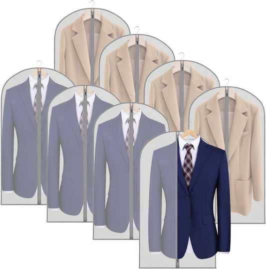 Zilink Breathable Fur Coat Suit Bags for Closet Storage 43" Jacket Cover Hanging Garment Bags for Leather Clothes, Fur Coat, Jackets,Suits, Grey, 8 Pack