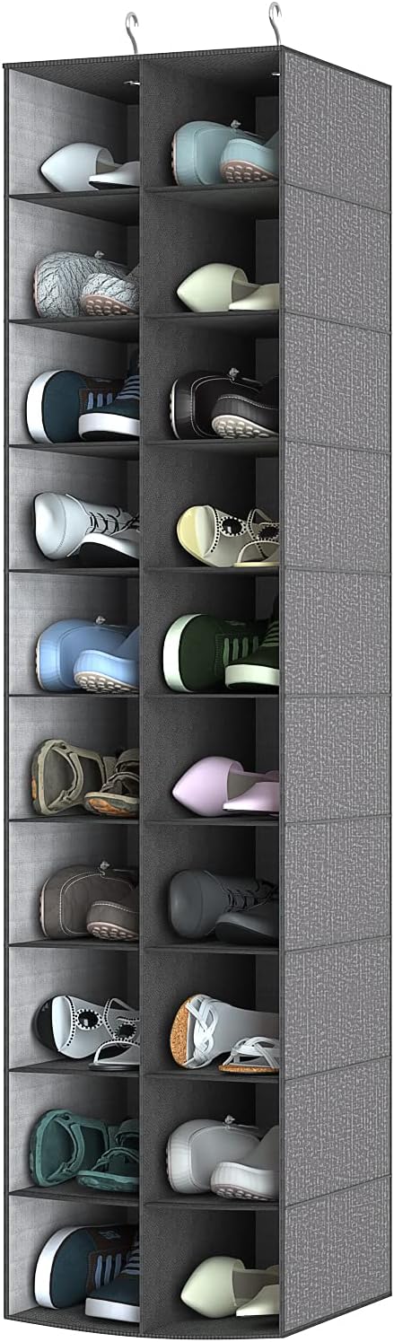 coastal rose Hanging Shoe Organizer for Closet, 20 Sections Hanging Closet Organizer and Storage Shelves, Space Saving Shoe Rack for Closet, Grey, 12''W×12''Dx 50''H