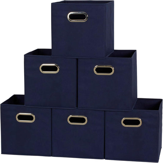 Household Essentials 81-1 Foldable Fabric Storage Bins | Set of 6 Cubby Cubes with Handles | Navy Blue, 6 lbs (Pack of 6)