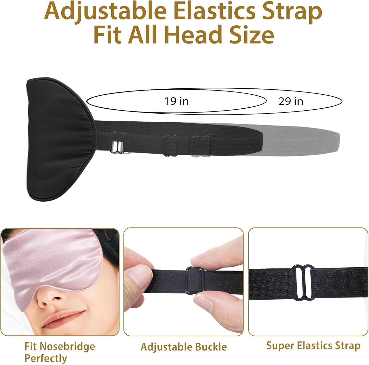 4 Pack Super Soft Silk Sleep Mask - 100% Blackout, Zero Eye Pressure, Blindfold with Adjustable Strap, Travel Eye Covers (Black&Pink&Blue&Light Blue)