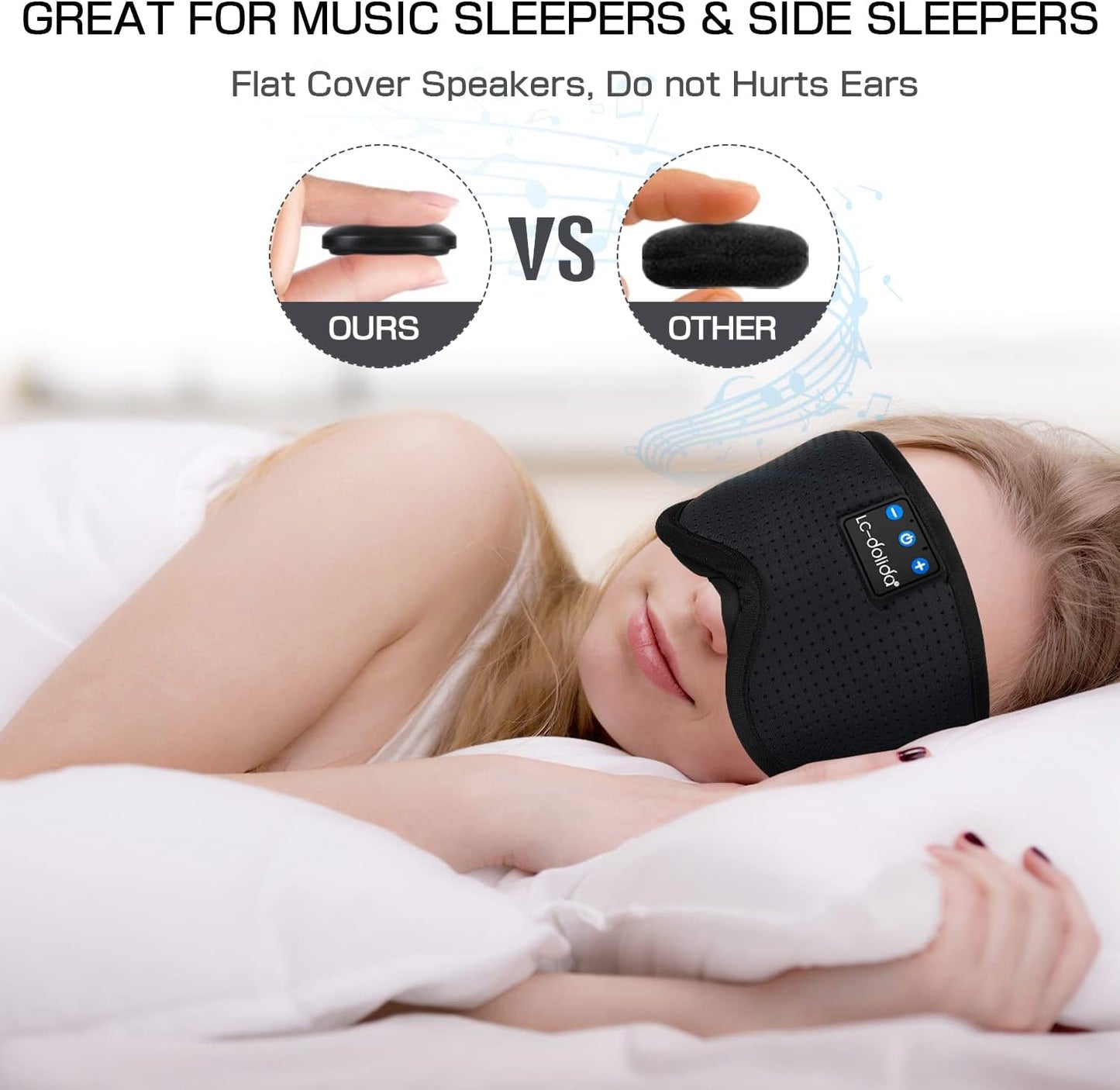 Sleep Headphones Sleep Mask with Bluetooth Headphones, LC-dolida Eye Mask for Sleeping Eye Pillow Sleeping Headphones for Side Sleepers Thin Speaker Cool Gadgets Gifts for Men&Women