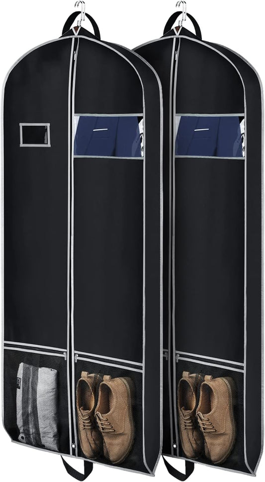 Zilink Long Garment Bags for Dresses Coat Bags for Travel and Storage 60 inches Gusseted Suit Cover Protector for with 2 Large Mesh Pockets and 2 Carry Handles for Suit Coat, Dress, Tuxedos Set of 2