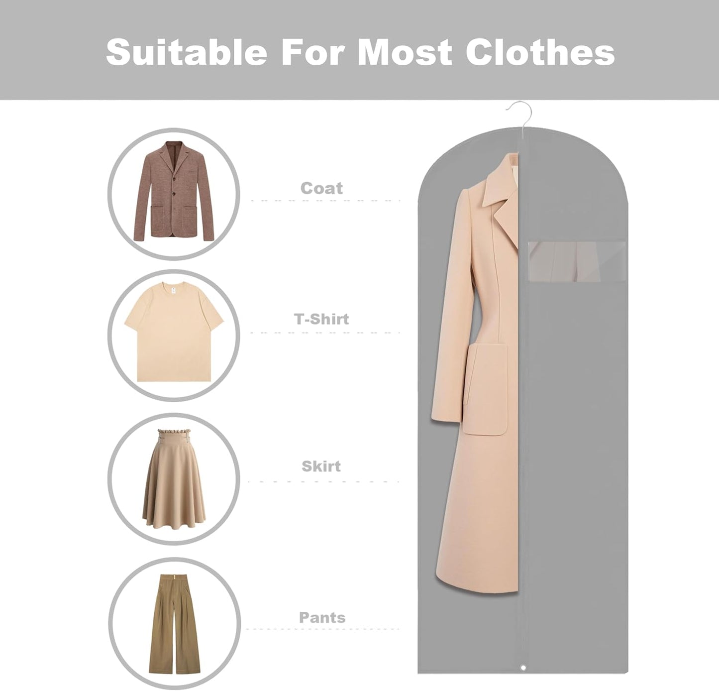 Dress Bags for Gowns Long, 60'' Garment Bags for Hanging Clothes, Suit Bag Cover for Storage and Travel (Grey)